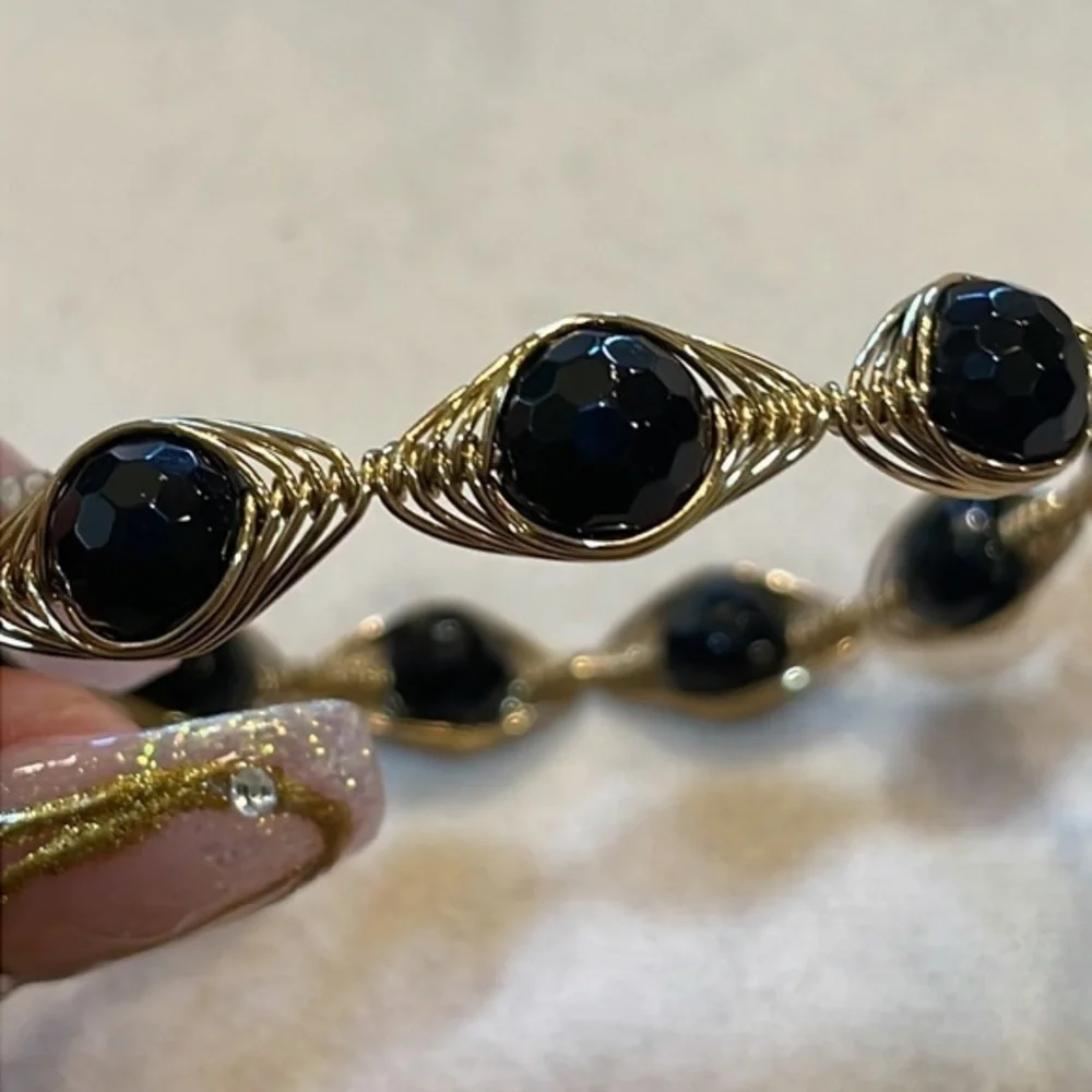 HANDMADE BLACK GOLD  SWIRL Bracelet W/Box‎